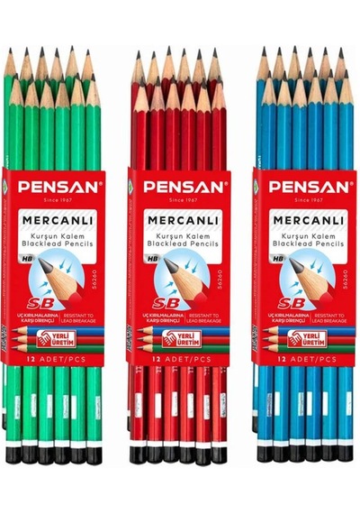 Pensan Mercanlı Kurşun Kalem - 12 Adet Siyah