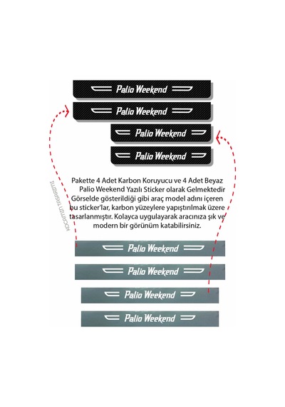 Fiat Palio Weekend Yazılı Karbon Kapı Eşiği Siyah Beyaz Dekoratif Kapı Koruyucu 4'lü Set Fiat Palio Weekend 4 Adet