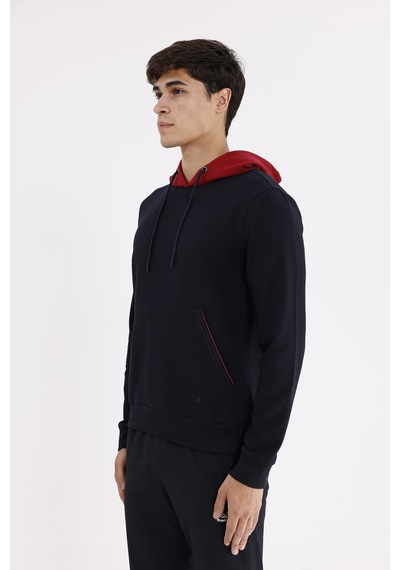 Rowinger Kanguru Cepli Ayarlanabilir Kordonlu Ribana Manşetli Rahat Kesim Kapüşonlu Sweatshirt Blue