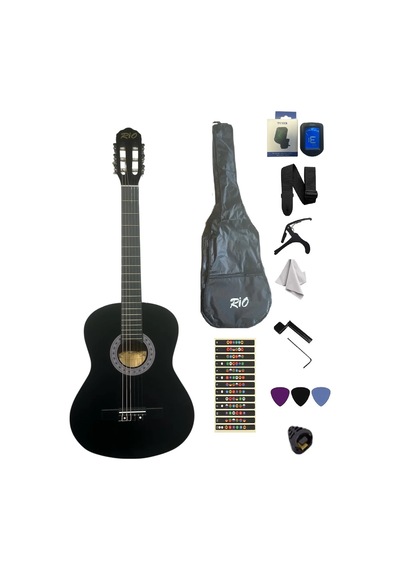 4/4 Tam Boy Siyah Klasik Gitar Akort Cihazı Kılıf Kapo Askı Pena Sticker Çevirici
