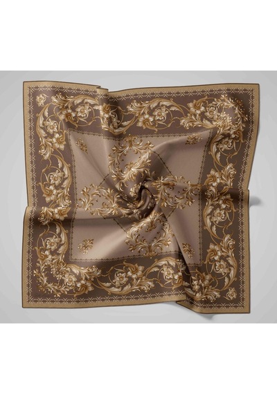 Silk Home Twill İpek Eşarp 11482-01 Kahverengi, Koyu Vizon, Gold, Krem