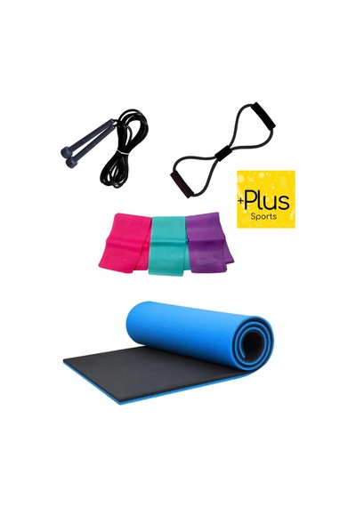 Pilates Set 10mm Minder 3 Adet Direnç Lastiği 1 Adet Atlama Ipi 1 Adet Direnç Aerobik Lastik Mavi Mavi