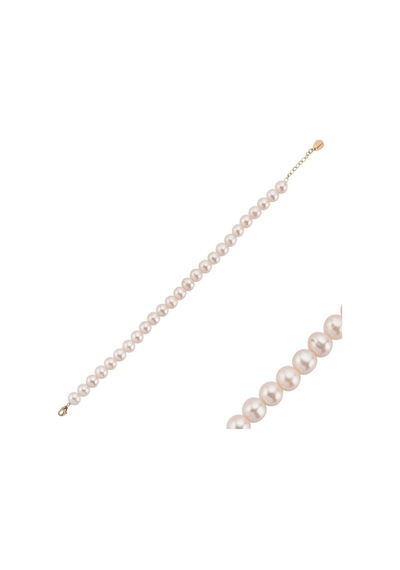 8,5 Mm Sıralı Doğal İnci Bileklik 20 Cm / Rose Gümüş