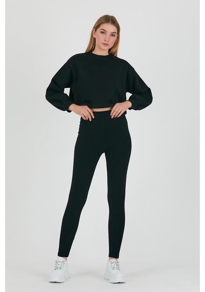 Kadın Bisiklet Yaka 3 İplik Sweatshirt Siyah