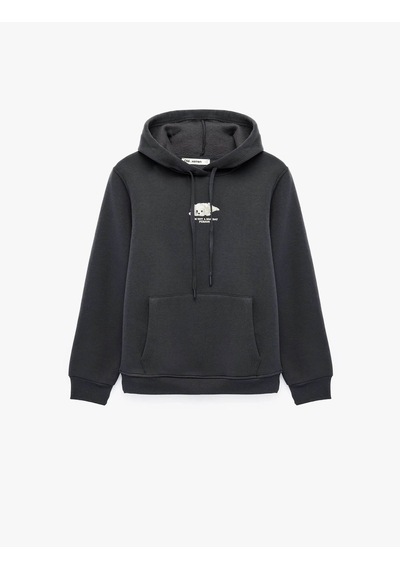 Koton Köpek Nakış Detaylı Kapüşonlu Antrasit Kadın Sweatshirt 7wal10115ık