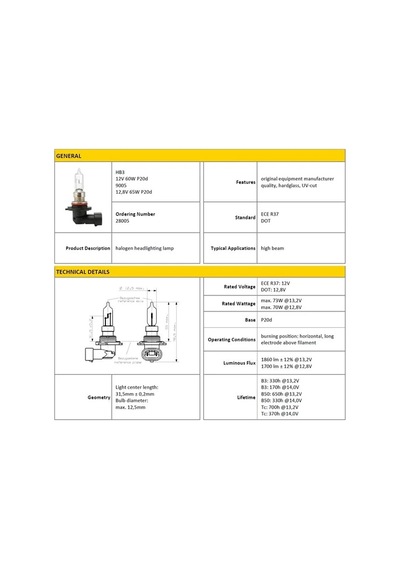 Ampül Hb3 9005 12v 60w Halogen 1