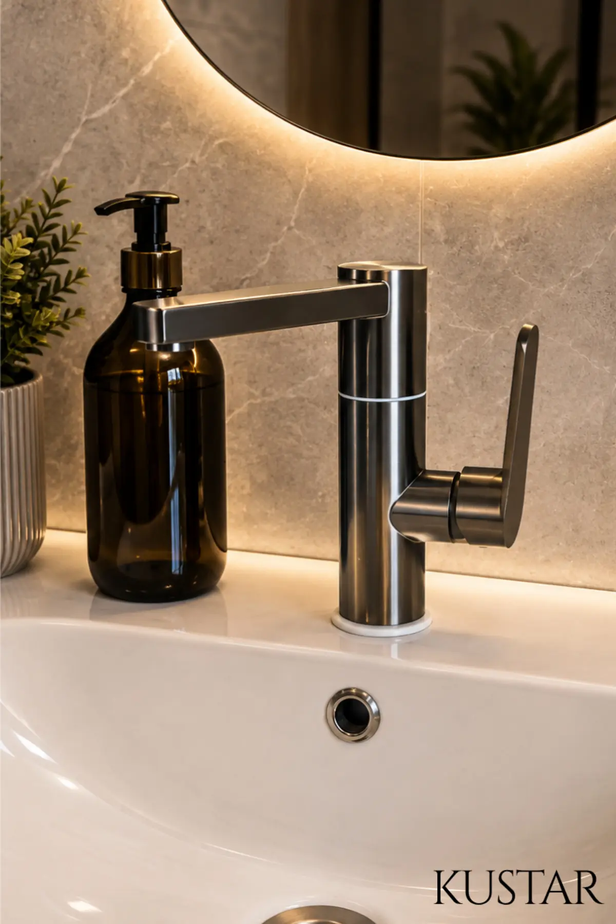 Modern Tek Kollu İnox Lavabo Bataryası Banyo Musluğu Aç-kapa Döner Boru Sıcak Soğuk Inox