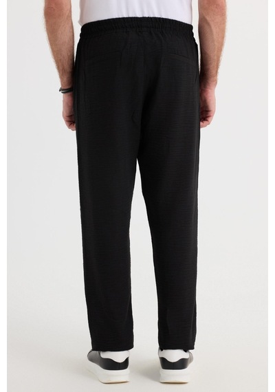 Tudors Erkek Standart Fit Normal Kesim Beli Bağcıklı Geniş Paça Siyah Pantolon-37578 Siyah