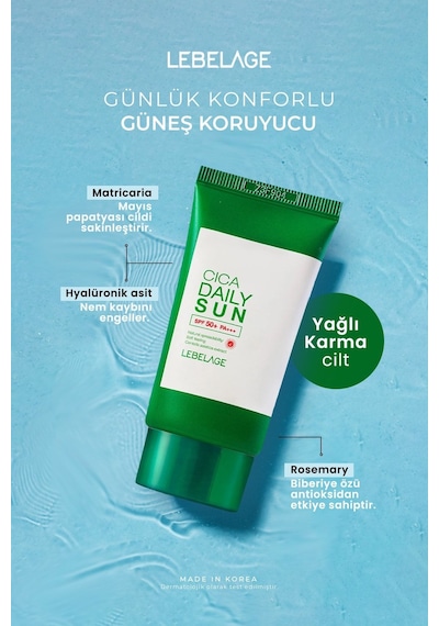 Lebelage Günlük Hassas ve Konforlu Kore Güneş Kremi Lebelage Cica Daily Sun SPF50+ PA+++ 30ml
