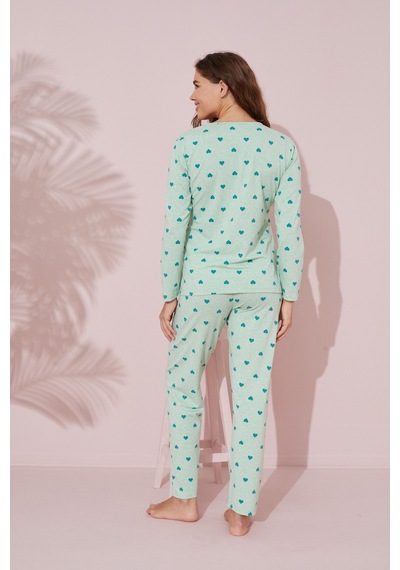 Siyah İnci Pamuklu Örme Pijama Takım 24241070 Yeşil