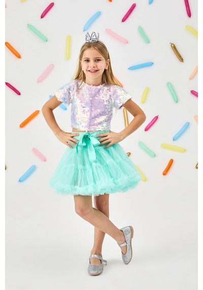 Le Mabelle Lila Pullu Kısa Kollu Kız Çocuk Crop Lila