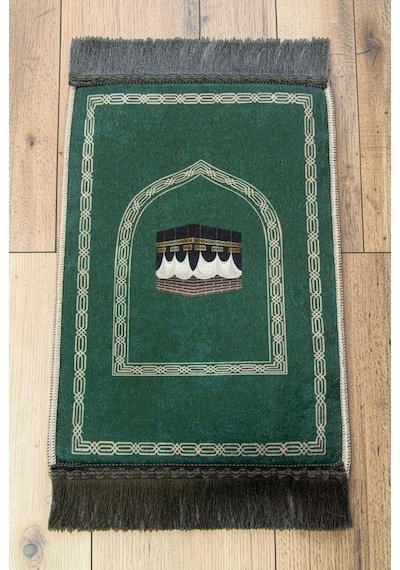 Mini Alın Seccadesi Kaymaz Taban Desenli Cep Tipi Seyahat Namaz Seccadesi - Zümrüt Yeşili Yeşil