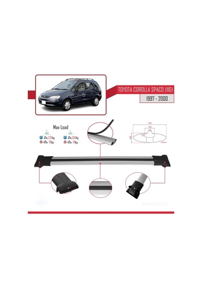 Toyota Corolla Spacio E110 1997-2000 Arası İle Uyumlu Fly Model Ara Atkı Tavan Barı Gri 3 Adet Bar