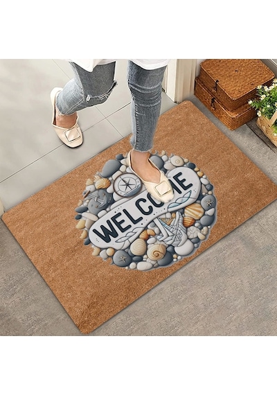 Valerine Life Çakıl Taşları Ve Pusula Welcome Kapı Önü Paspası 45x70cm