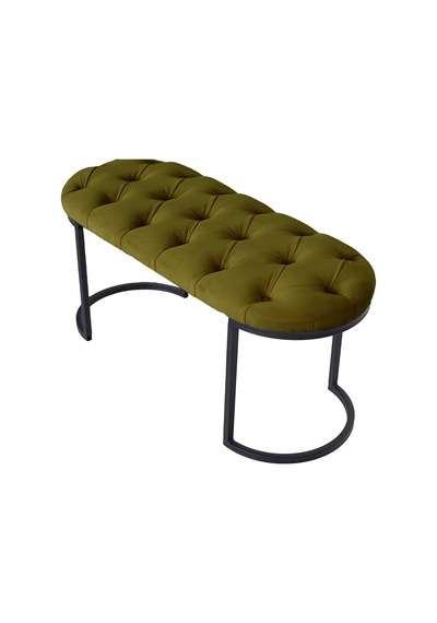 Elısse Black Puf - Metal Ayaklı Kapitoneli Model Puf, Hardal Bench