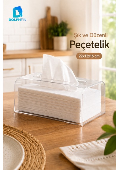 Şeffaf Pet Peçetelik Kutu Mendil Kutusu Masaüstü Peçete Dispenseri 22x12x16 Cm Seffaf