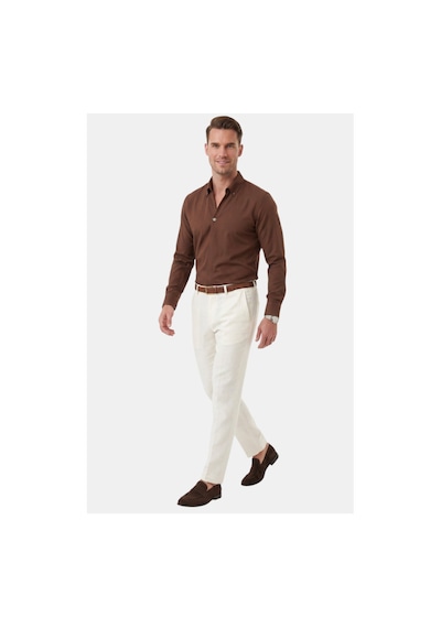 Deepsea Kahve Slim Fit Kolay Ütülenebilir Açık Dik Yaka Likralı Erkek Gömlek 2602615