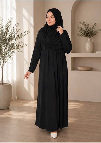 Öners Tek Parça Boydan Namaz Elbisesi Siyah Siyah