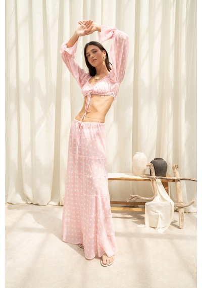 Mai Collection Samos Puantiyeli Pembe Crop Etek Takım