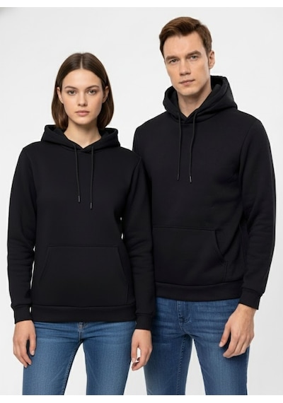 Süvari Oversize Geniş Kesim Pamuklu Yumuşak Dokulu Içi Polarlı Basic Kapüşonlu Sweatshirt Siyah