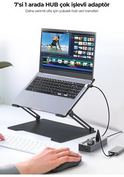 Ven-dens Vd-adp050 7 Portlu Usb Çoklayıcı Hub, 3 Usb-a Ve 4 Usb-c, 5 Gbps Veri Aktarımı, Gri