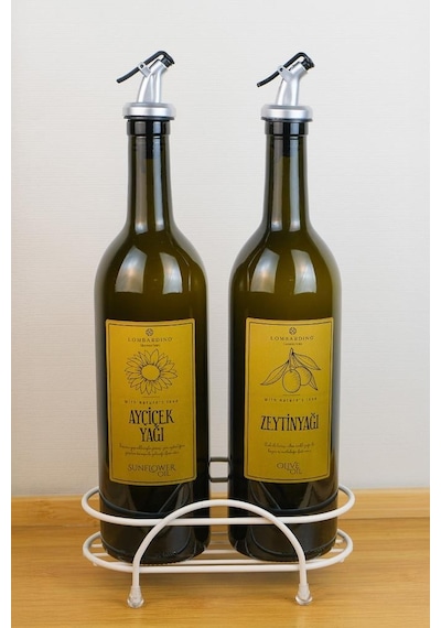 Digithome Petra 2'li Krem Metal Standlı Yağdanlık Seti Gold Etiketli Amber Yağlık 750 Ml