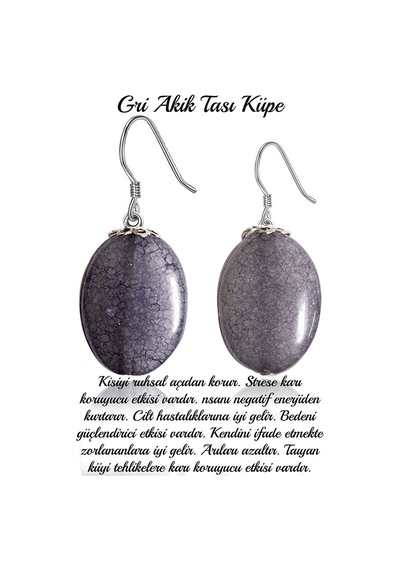 Sertifikalı Damarlı Gri Akik Taşı Doğal Taş Küpe Çok Renkli