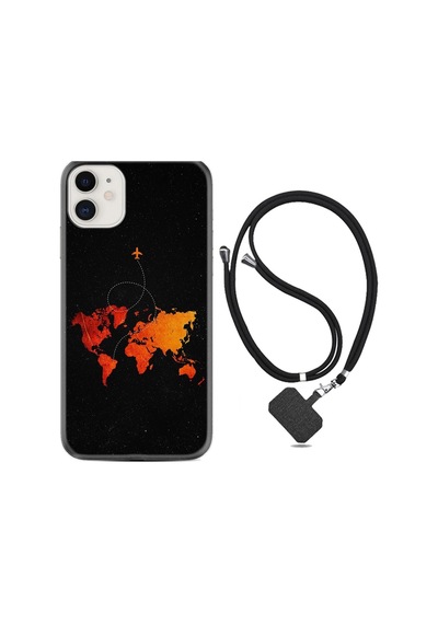 Apple iPhone Uyumlu Iphone 13 Kılıf Silikon Desen Boyun Askılı Iz Bırakan Uçak 1778