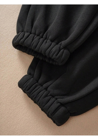 Essnce Solid Drawstring Waist Thermal Lined 4 Mevsim Eşofman Siyah