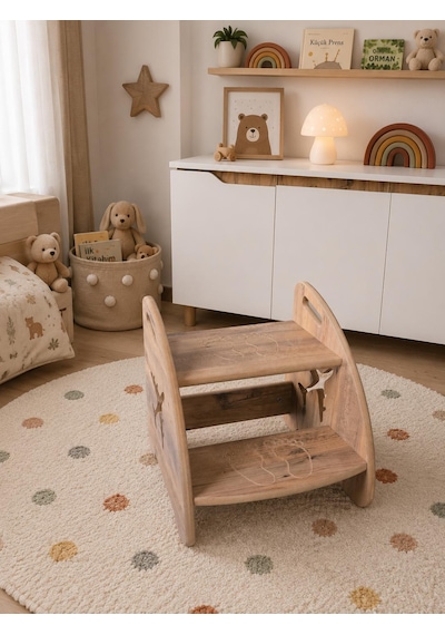 Pema Home % 100 Mdf Montessori Çocuk Banyo Mutfak Lavabo Merdiven Çok Amaçlı Tabure Kahverengi