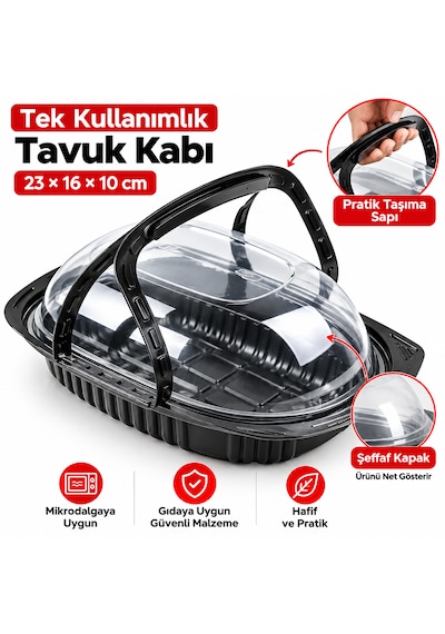 Tavuk Kutusu Mikrodalga, Döner Tavuk Ambalaj Kabı Pp Plastik Siyah Kutu Kapaklı 100 Ad