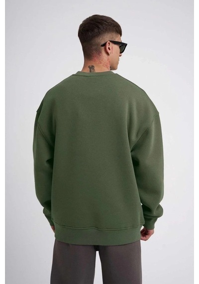 Luz&pos Erkek Biskilet Yaka Üç İplik Sweatshirt - Haki Haki