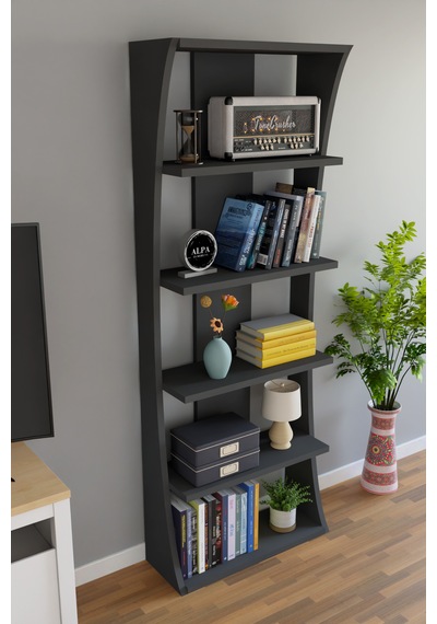 İskandinav Tasarım Çok Raflı Kitaplık 150x50x22 Cm Modern Dekoratif Raf Ünitesi Antrasit İskandinav Tasarım Çok Raflı Kitaplık 150x50x22 Cm Modern Dekoratif Raf Ünitesi Antrasit