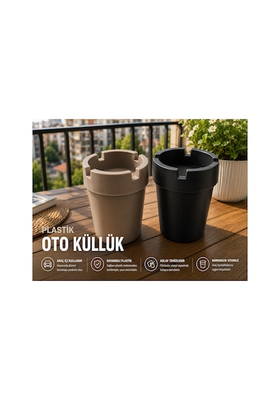 2 Li Plastik Oto Küllük Seti Araç Bardaklığı Uyumlu, Pratik Ve Kolay Temizlenebilir Araba Küllüğü
