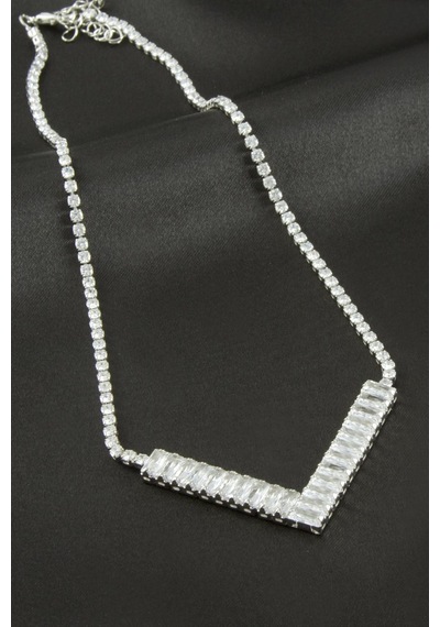Üçgen - 469 - Tamtur Zirkon Taşlı Lüks Kolye 8 Mm - Spt-gld - Gümüş Rengi
