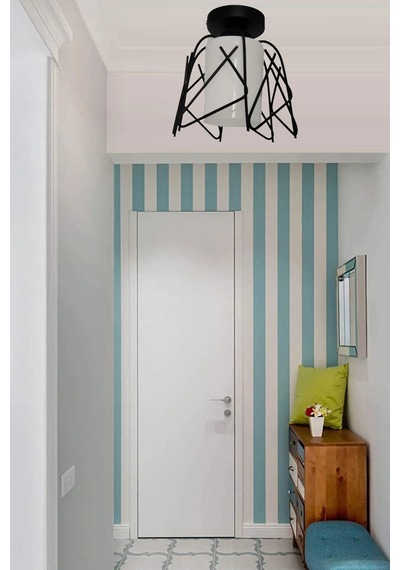 Perla Modern Telli Camlı Siyah Kasa Beyaz Cam Koridor Hol Oturma Çocuk Odası Tekli Avize