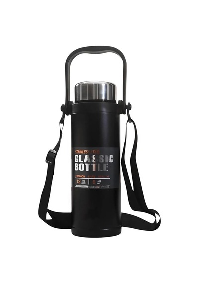 Paslanmaz Çelik 800ml Omuz Askılı El Tutacaklı Süzgeçli Termos Mug - Al5025 Siyah Diğer