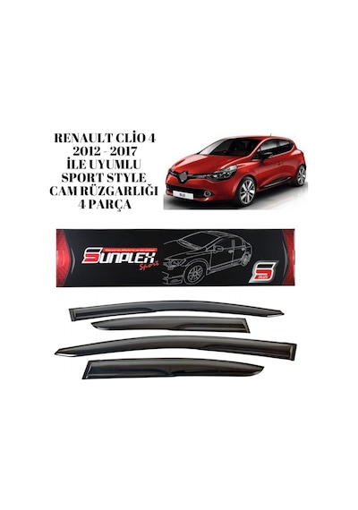 Renault Clio 4 2012 2013 2014 2015 2016 2017 İle Uyumlu Sport Style Cam Rüzgarlığı 4 Parça Sunplex 1 Adet