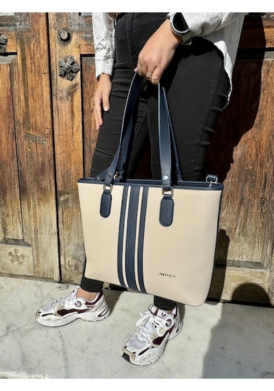 Kadın Orijinal Just Polo Yeni Sezon Büyük Boy 3 Bölmeli Lüks El Ve Omuz Çantası Shoulder Bag Ekru