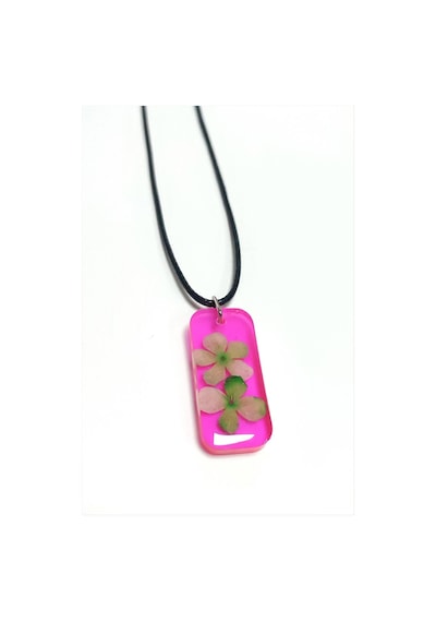 Kartopu - 489 - Çiçeği Dikdörtgen Epoksi - Nazblsmm - Kolye Pembe Kristal