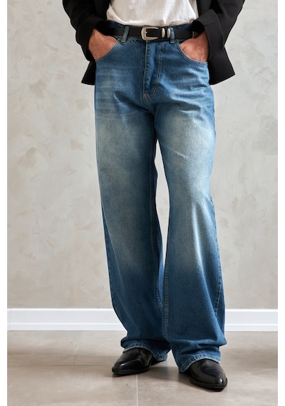 Erkek Ekstra Baggy Jean Pantolon Mavi