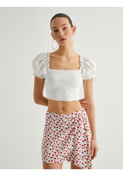 Koton Fisto Balon Kol Crop Bluz Beyaz 4sak30112ht Beyaz