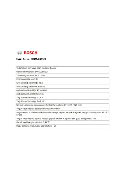 Bosch DWK095G20T Duvar Tipi 90 CM Davlumbaz
