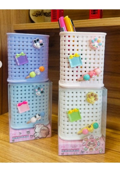 Fileli Masaüstü Kalemlik Plastik Kawaii Sevimli Kalemlik - Mor Mor