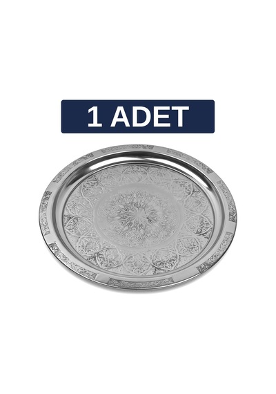 Binbir Trend 27 Cm Otantik Desenli Krom Çelik Kebap, Izgara, Meze Ve Servis Tabağı 1 Adet