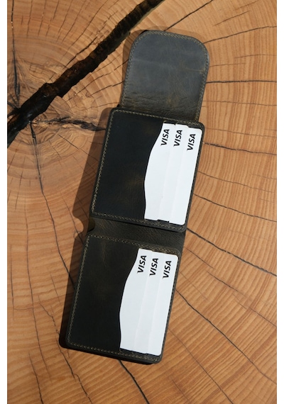 Lenax Leather Mono Hakiki Deri Erkek Cüzdan Gerçek Deri Kartlık Ve Bozuk Para Bölmeli Haki