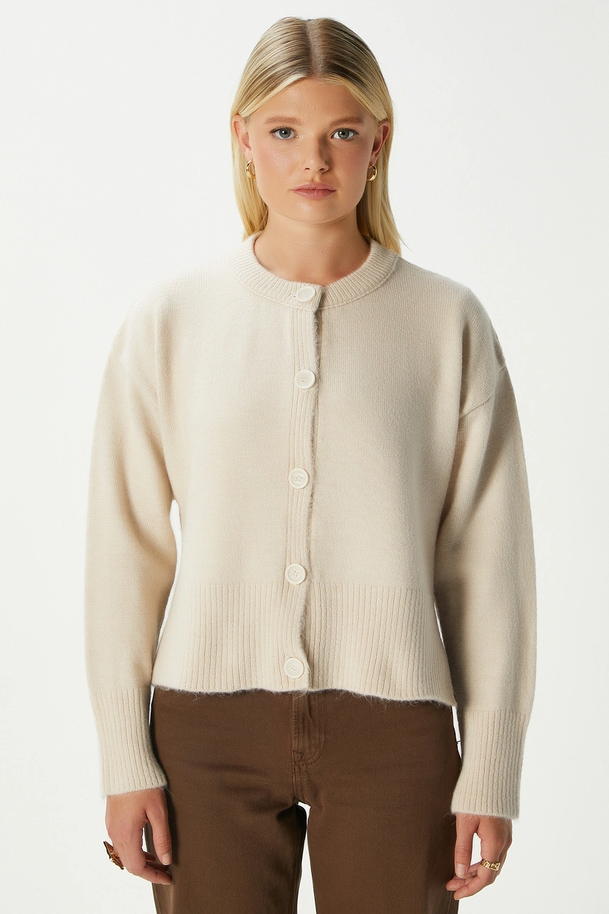 Ritnice Kadın Keep Yan Yırtmaçlı Yumuşak Dokulu Taş Basic Triko Hırka 70145 Taş
