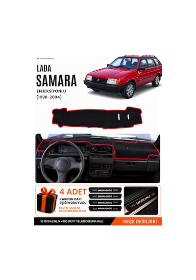 Lada Samara Enjeksiyonlu 1990-2004 Uyumlu Torpido Örtüsü, Torpido Kılıfı - Siyah-kırmızı - Ld002