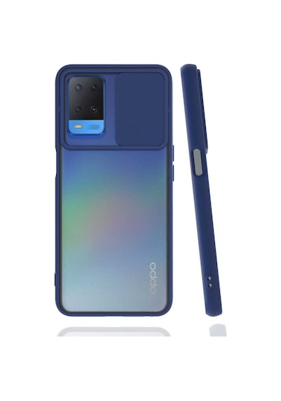 Noktaks - Oppo Uyumlu Oppo A54 4g - Kılıf Slayt Sürgülü Arkası Buzlu Lensi Kapak - Lacivert