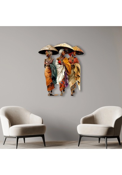 Üç Afrikalı Kadın Şapkalı - Metal Tablo - Dec0094 69 X 80 Cm Çok Renkli